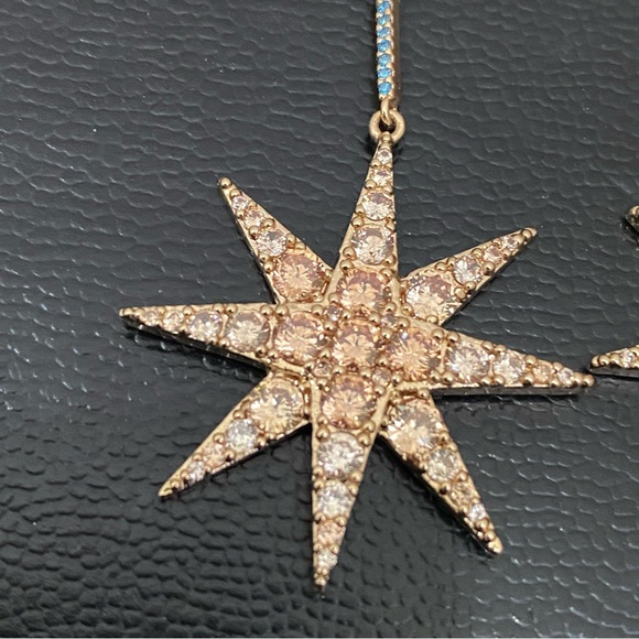 XIXI Gold-tone Double Star CZ Cubic Zirconia Drop Earrings 18.5g - Picture 13 of 15